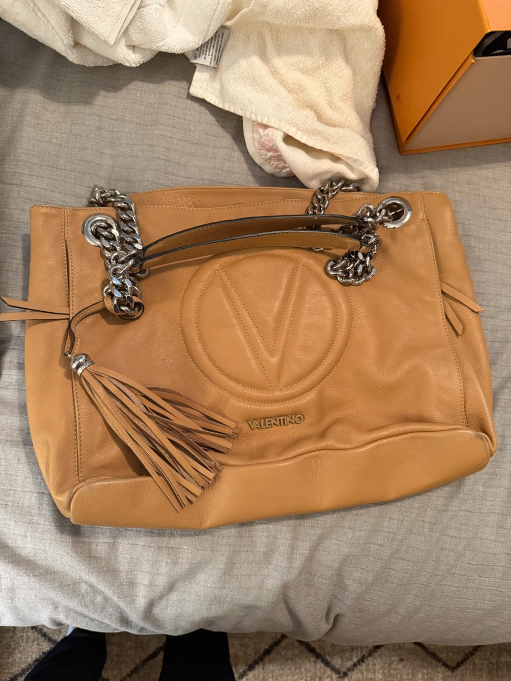 Valentino Cognac Leather Shoulder Bag with Tassel